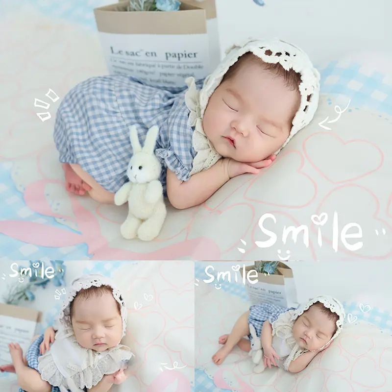 Blue Plaid Outfit Floral Set - Newborn Photography Props - Image 4